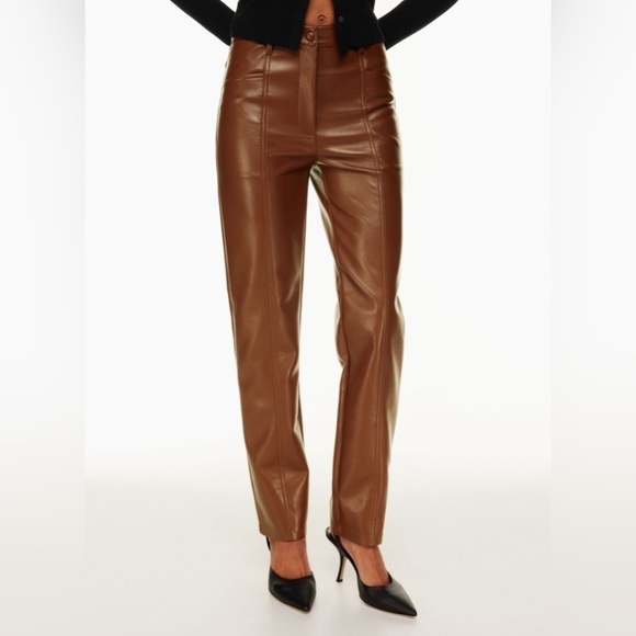ARITZIA Wilfred High Waisted Vegan Leather Rebel Pant In Cognac - Picture 4 of 9